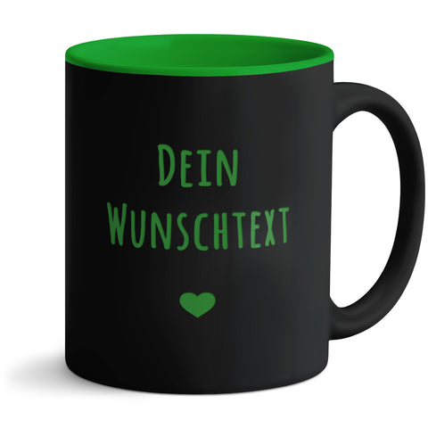 Personalisierte Tasse mit Wunschtext und Lasergravur – Schwarz / Grün