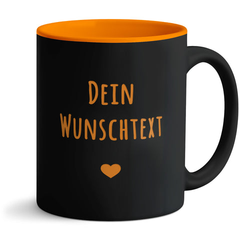 Personalisierte Tasse mit Wunschtext und Lasergravur – Schwarz / Orange
