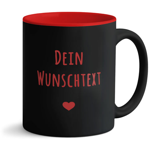 Personalisierte Tasse mit Wunschtext und Lasergravur – Schwarz / Rot