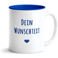 Personalisierte Tasse mit Wunschtext und Lasergravur – Weiß / Blau