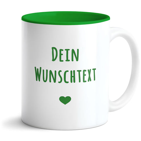 Personalisierte Tasse mit Wunschtext und Lasergravur – Weiß / Grün