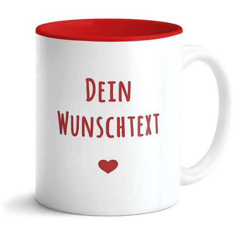 Personalisierte Tasse mit Wunschtext und Lasergravur – Weiß / Rot