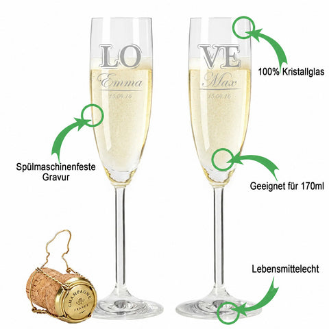 Stölzle Lausitz Sektgläser mit Gravur im "Love" Design als Set