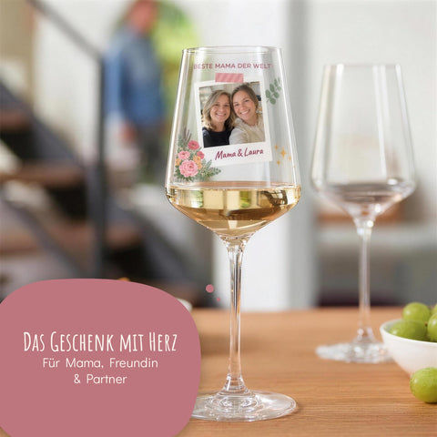 Weinglas mit Foto als Geschenk für Mama