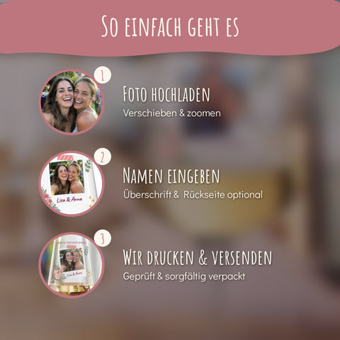So einfach geht es: Foto hochladen, Namen eingeben, wir drucken und versenden