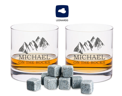 Leonardo Whiskygläser mit Gravur - "On the Rocks" im Set mit 0,5l Karaffe